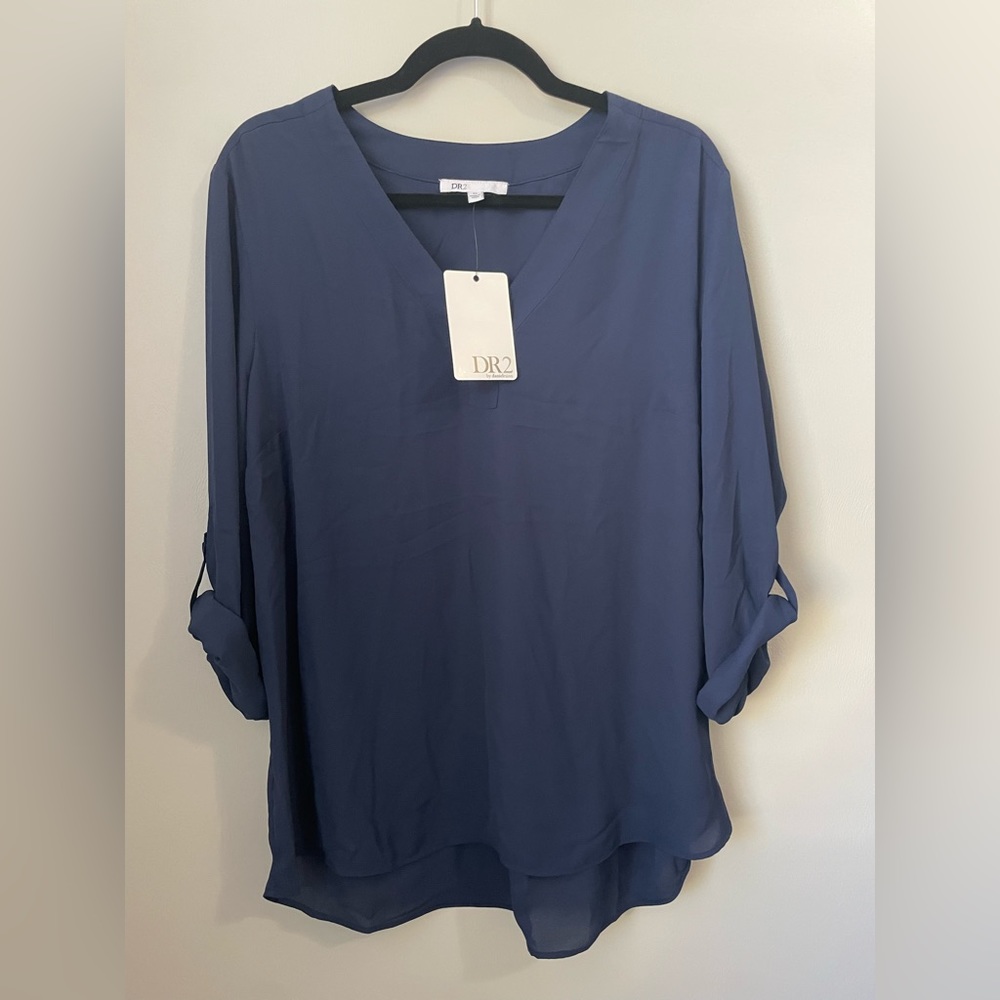 Daniel Rainn Navy Roll Tab Blouse Size XL